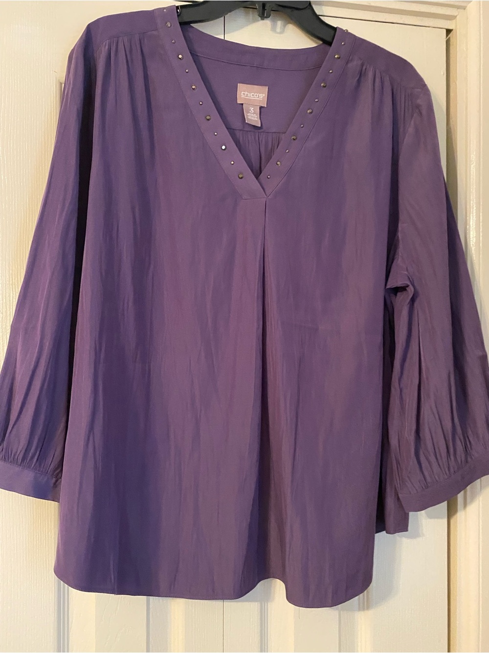 Chico's Violet Stud-Trim V-Neck Blouse